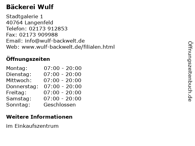 Bäckerei Wulf in Langenfeld: Adresse und Öffnungszeiten