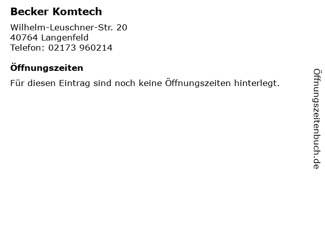 Becker Komtech in Langenfeld: Adresse und Öffnungszeiten