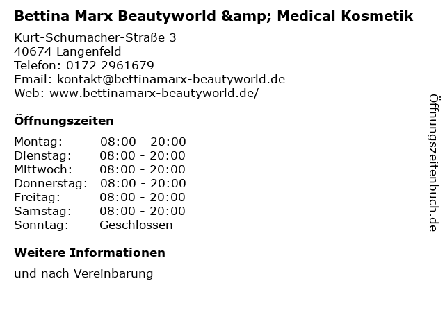 Bettina Marx Beautyworld & Medical Kosmetik in Langenfeld: Adresse und Öffnungszeiten