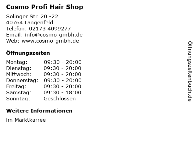 Cosmo Profi Hair Shop in Langenfeld: Adresse und Öffnungszeiten