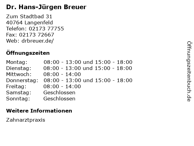 Dr. Hans-Jürgen Breuer in Langenfeld: Adresse und Öffnungszeiten