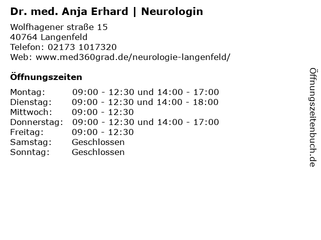 Dr. med. Anja Erhard | Neurologin in Langenfeld: Adresse und Öffnungszeiten