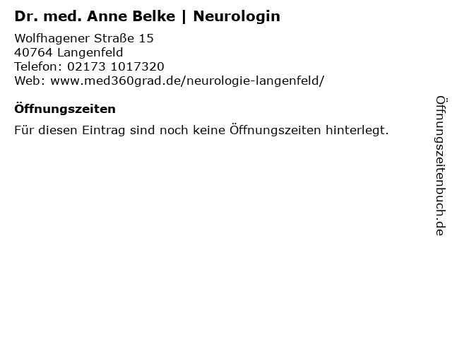 Dr. med. Anne Belke | Neurologin in Langenfeld: Adresse und Öffnungszeiten
