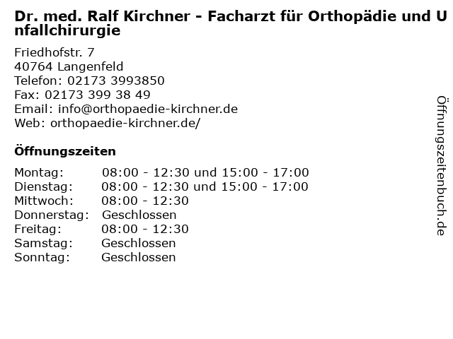 Dr. med. Ralf Kirchner - Facharzt für Orthopädie und Unfallchirurgie in Langenfeld: Adresse und Öffnungszeiten