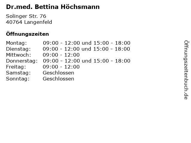 Dr.med. Bettina Höchsmann in Langenfeld: Adresse und Öffnungszeiten