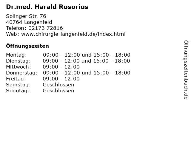 Dr.med. Harald Rosorius in Langenfeld: Adresse und Öffnungszeiten