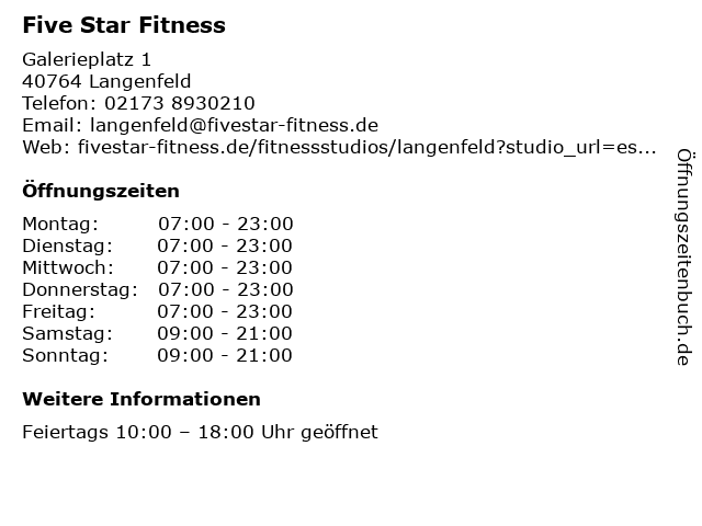 Five Star Fitness in Langenfeld: Adresse und Öffnungszeiten