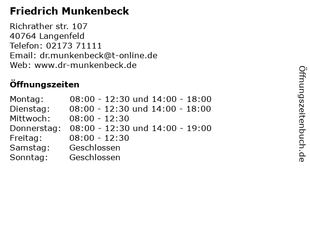 Friedrich Munkenbeck in Langenfeld: Adresse und Öffnungszeiten