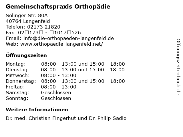 Gemeinschaftspraxis Orthopädie in Langenfeld: Adresse und Öffnungszeiten