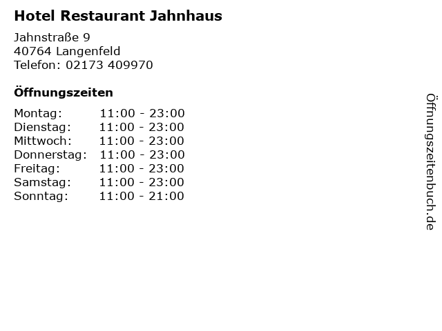 Hotel Restaurant Jahnhaus in Langenfeld: Adresse und Öffnungszeiten
