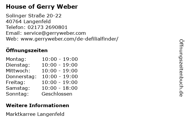 House of Gerry Weber in Langenfeld: Adresse und Öffnungszeiten