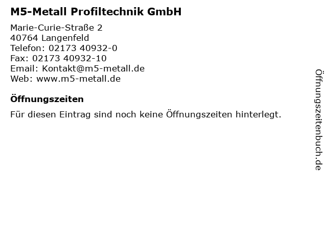 M5-Metall Profiltechnik GmbH in Langenfeld: Adresse und Öffnungszeiten