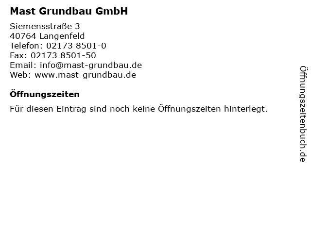 Mast Grundbau GmbH in Langenfeld: Adresse und Öffnungszeiten