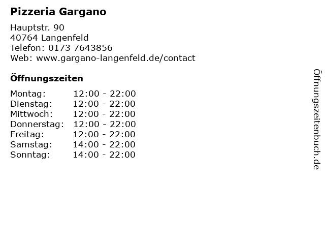 Pizzeria Gargano in Langenfeld: Adresse und Öffnungszeiten
