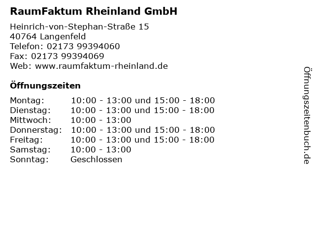 RaumFaktum Rheinland GmbH in Langenfeld: Adresse und Öffnungszeiten