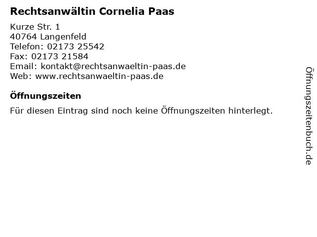 Rechtsanwältin Cornelia Paas in Langenfeld: Adresse und Öffnungszeiten