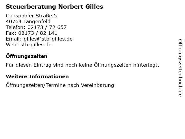 Steuerberatung Norbert Gilles in Langenfeld: Adresse und Öffnungszeiten