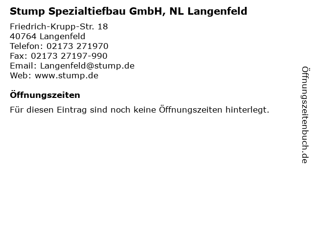 Stump Spezialtiefbau GmbH, NL Langenfeld in Langenfeld: Adresse und Öffnungszeiten
