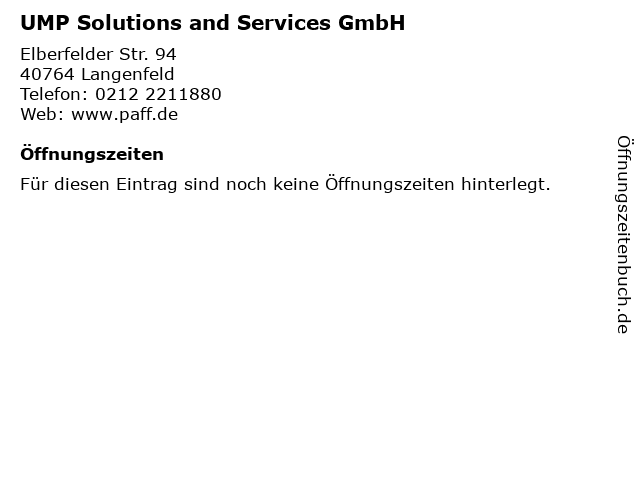UMP Solutions and Services GmbH in Langenfeld: Adresse und Öffnungszeiten