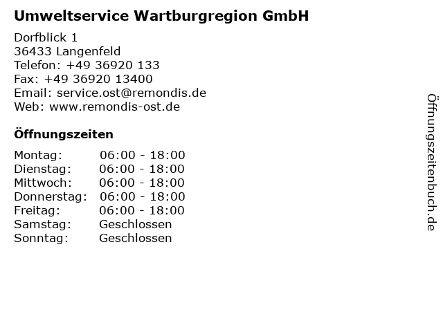 ᐅ Öffnungszeiten „Umweltservice Wartburgregion GmbH