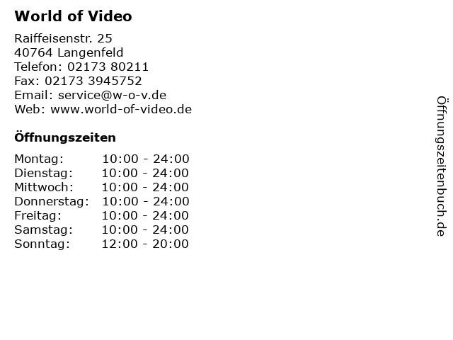World of Video in Langenfeld: Adresse und Öffnungszeiten