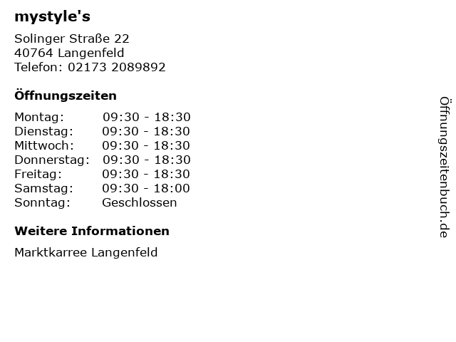 mystyle's in Langenfeld: Adresse und Öffnungszeiten