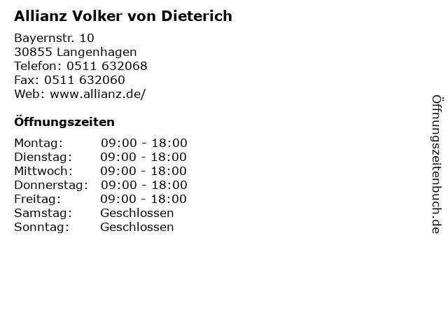 Allianz Volker von Dieterich in Langenhagen: Adresse und Öffnungszeiten