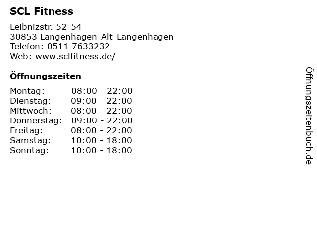 SCL Fitness in Langenhagen-Alt-Langenhagen: Adresse und Öffnungszeiten