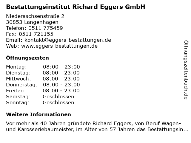 Bestattungsinstitut Richard Eggers GmbH in Langenhagen: Adresse und Öffnungszeiten