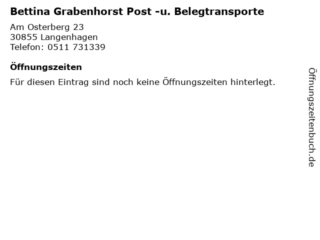 Bettina Grabenhorst Post -u. Belegtransporte in Langenhagen: Adresse und Öffnungszeiten
