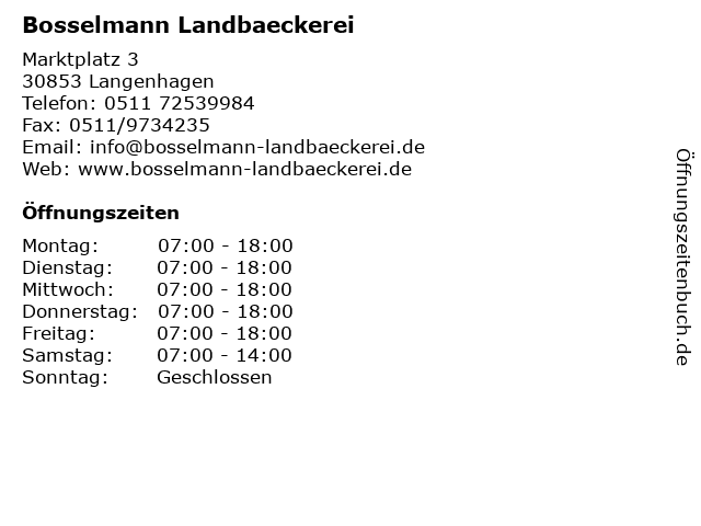 Bosselmann Landbaeckerei in Langenhagen: Adresse und Öffnungszeiten