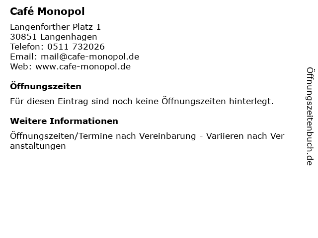 Café Monopol in Langenhagen: Adresse und Öffnungszeiten
