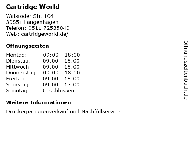 Cartridge World in Langenhagen: Adresse und Öffnungszeiten