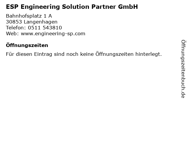 ESP Engineering Solution Partner GmbH in Langenhagen: Adresse und Öffnungszeiten