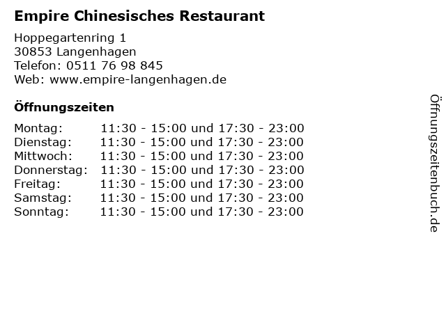 Empire Chinesisches Restaurant in Langenhagen: Adresse und Öffnungszeiten