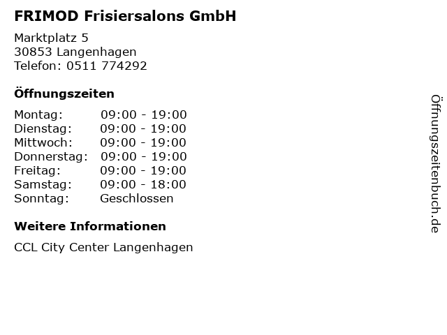 FRIMOD Frisiersalons GmbH in Langenhagen: Adresse und Öffnungszeiten