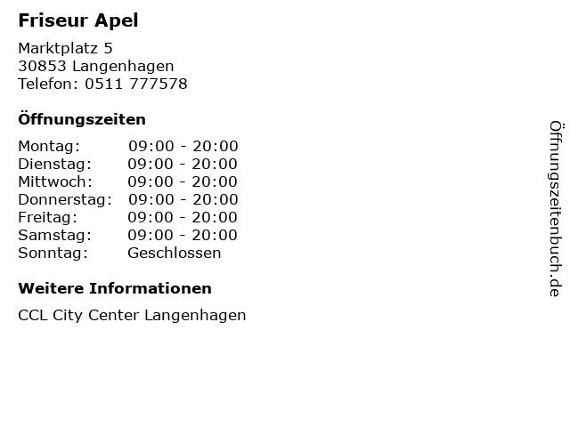 Friseur Apel in Langenhagen: Adresse und Öffnungszeiten