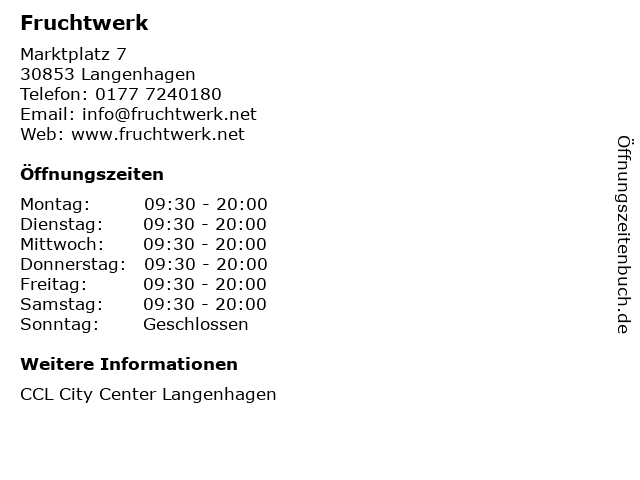 Fruchtwerk in Langenhagen: Adresse und Öffnungszeiten