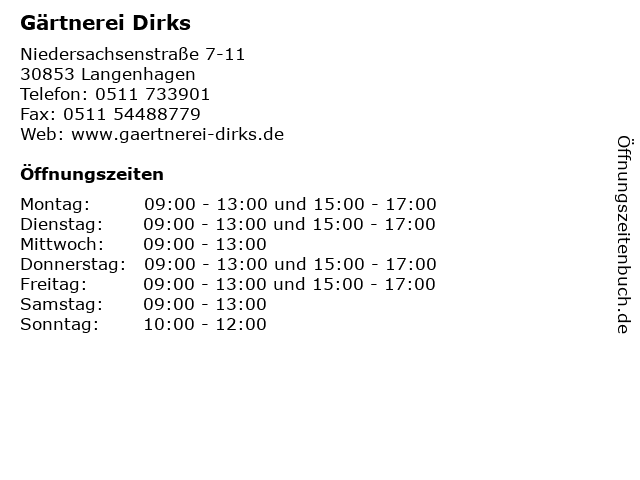 Gärtnerei Dirks in Langenhagen: Adresse und Öffnungszeiten