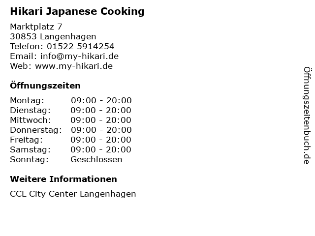 Hikari Japanese Cooking in Langenhagen: Adresse und Öffnungszeiten