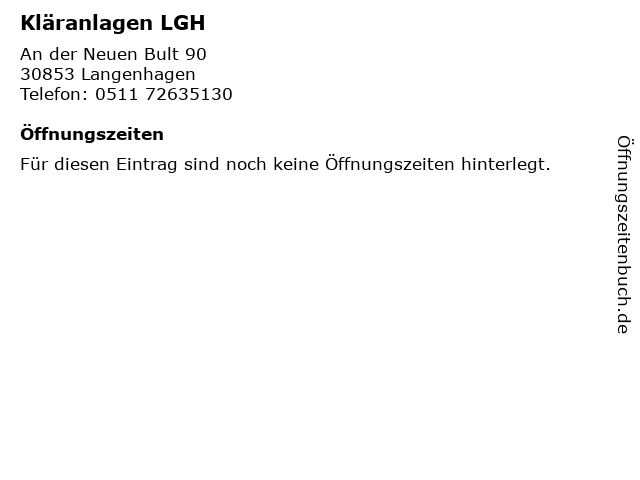 Kläranlagen LGH in Langenhagen: Adresse und Öffnungszeiten