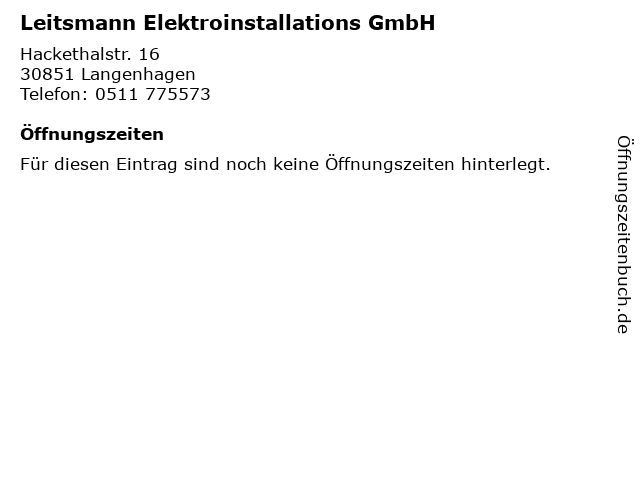 Leitsmann Elektroinstallations GmbH in Langenhagen: Adresse und Öffnungszeiten