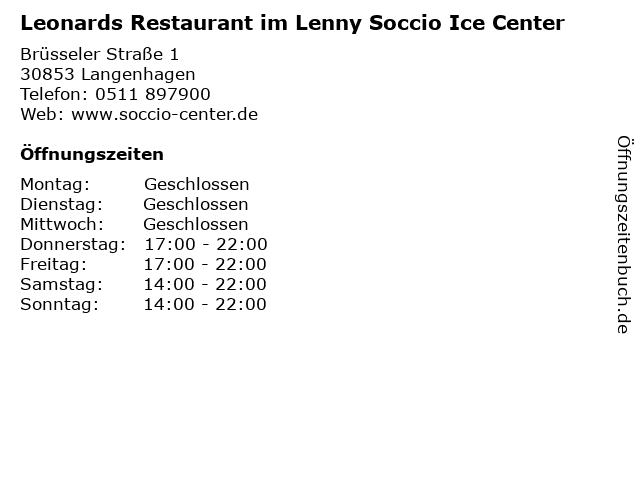 Leonards Restaurant im Lenny Soccio Ice Center in Langenhagen: Adresse und Öffnungszeiten