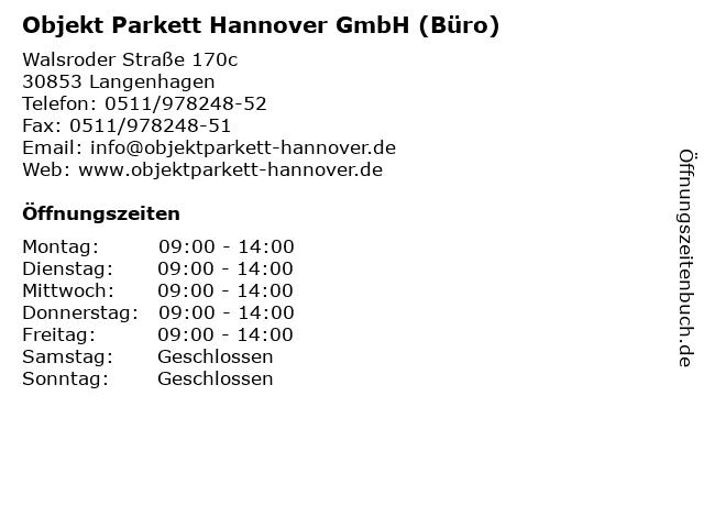 Objekt Parkett Hannover GmbH (Büro) in Langenhagen: Adresse und Öffnungszeiten