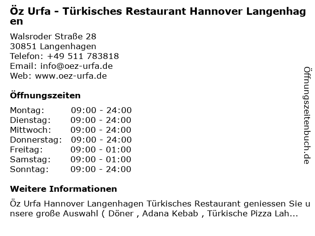 Öz Urfa - Türkisches Restaurant Hannover Langenhagen in Langenhagen: Adresse und Öffnungszeiten