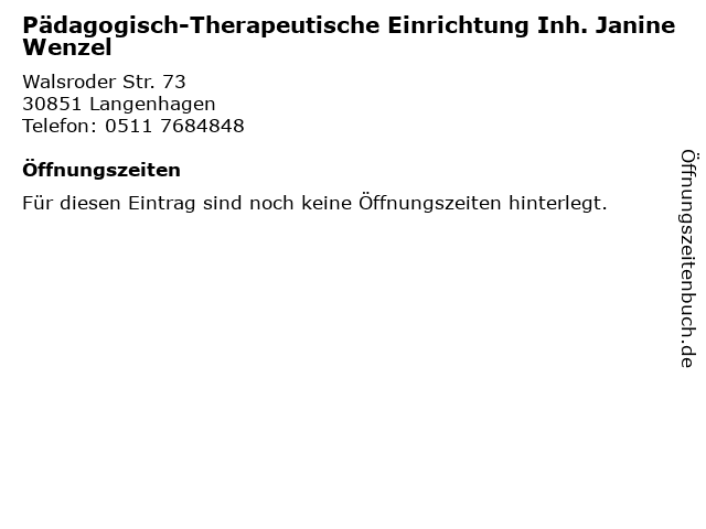 Pädagogisch-Therapeutische Einrichtung Inh. Janine Wenzel in Langenhagen: Adresse und Öffnungszeiten