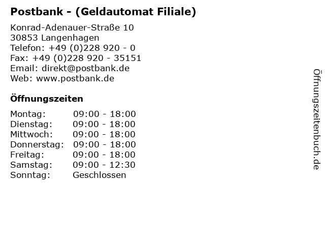 Postbank - (Geldautomat Filiale) in Langenhagen: Adresse und Öffnungszeiten