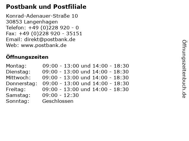 Postbank und Postfiliale in Langenhagen: Adresse und Öffnungszeiten