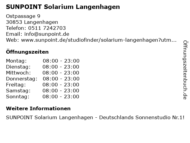 SUNPOINT Solarium Langenhagen in Langenhagen: Adresse und Öffnungszeiten