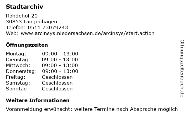 Stadtarchiv in Langenhagen: Adresse und Öffnungszeiten